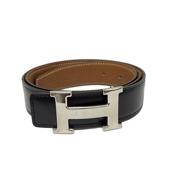HERMES H Belt - Black Brown Leather Square I Belt 546-081225 - Picture 1 of 4